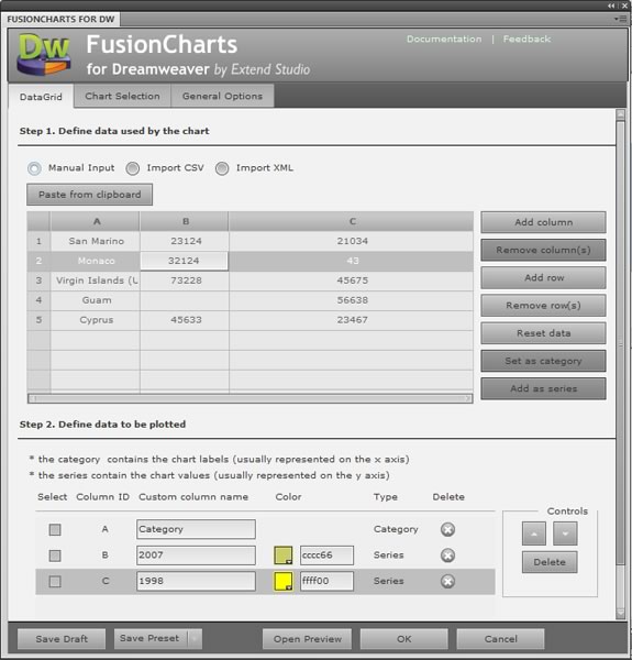 FusionCharts for Dreamweaver